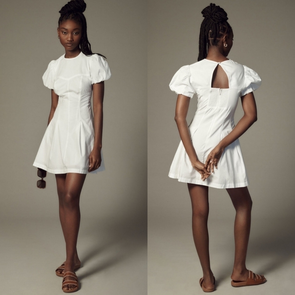 NEW Anthropologie Maeve puff-sleeve pleated dress